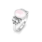 Rosec Jewels-Bezel Set Oval Rose Quartz Statement Engagement Ring with Diamond