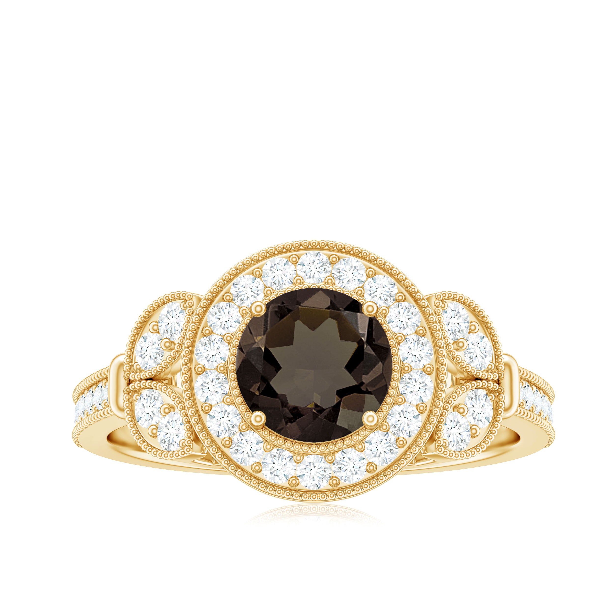 Rosec Jewels-Vintage Inspired Smoky Quartz Engagement Ring with Diamond