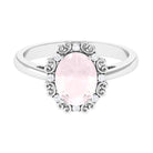 Rosec Jewels-Vintage Inspired Oval Rose Quartz and Diamond Engagement Ring