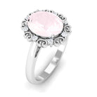 Rosec Jewels-Vintage Inspired Oval Rose Quartz and Diamond Engagement Ring