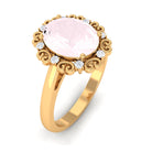 Rosec Jewels-Vintage Inspired Oval Rose Quartz and Diamond Engagement Ring