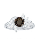 Rosec Jewels-1.25 CT Smoky Quartz Flower Engagement Ring with Diamond