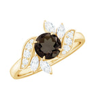 Rosec Jewels-1.25 CT Smoky Quartz Flower Engagement Ring with Diamond