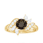 Rosec Jewels-1.25 CT Smoky Quartz Flower Engagement Ring with Diamond