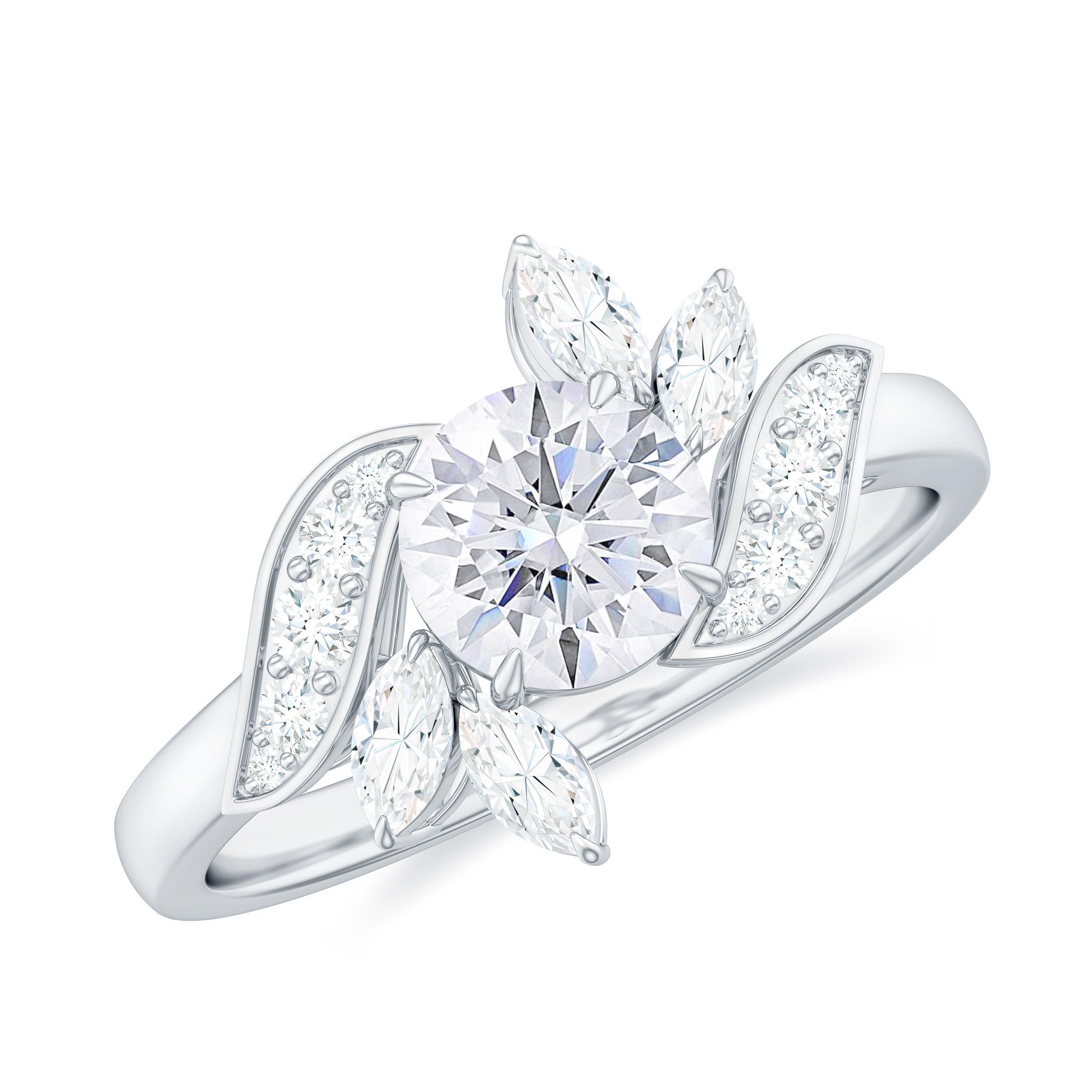 Rosec Jewels-1.75 CT Simulated Diamond Flower Engagement Ring