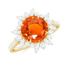 Rosec Jewels-Created Orange Sapphire Cocktail Ring with Moissanite Floral Halo