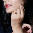 Rosec Jewels-Created Orange Sapphire Cocktail Ring with Moissanite Floral Halo