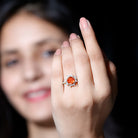 Rosec Jewels-Created Orange Sapphire Cocktail Ring with Moissanite Floral Halo