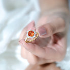 Rosec Jewels-Created Orange Sapphire Cocktail Ring with Moissanite Floral Halo