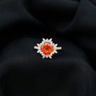 Rosec Jewels-Created Orange Sapphire Cocktail Ring with Moissanite Floral Halo