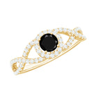 Rosec Jewels-Criss Cross Shank Created Black Diamond and Diamond Halo Engagement Ring