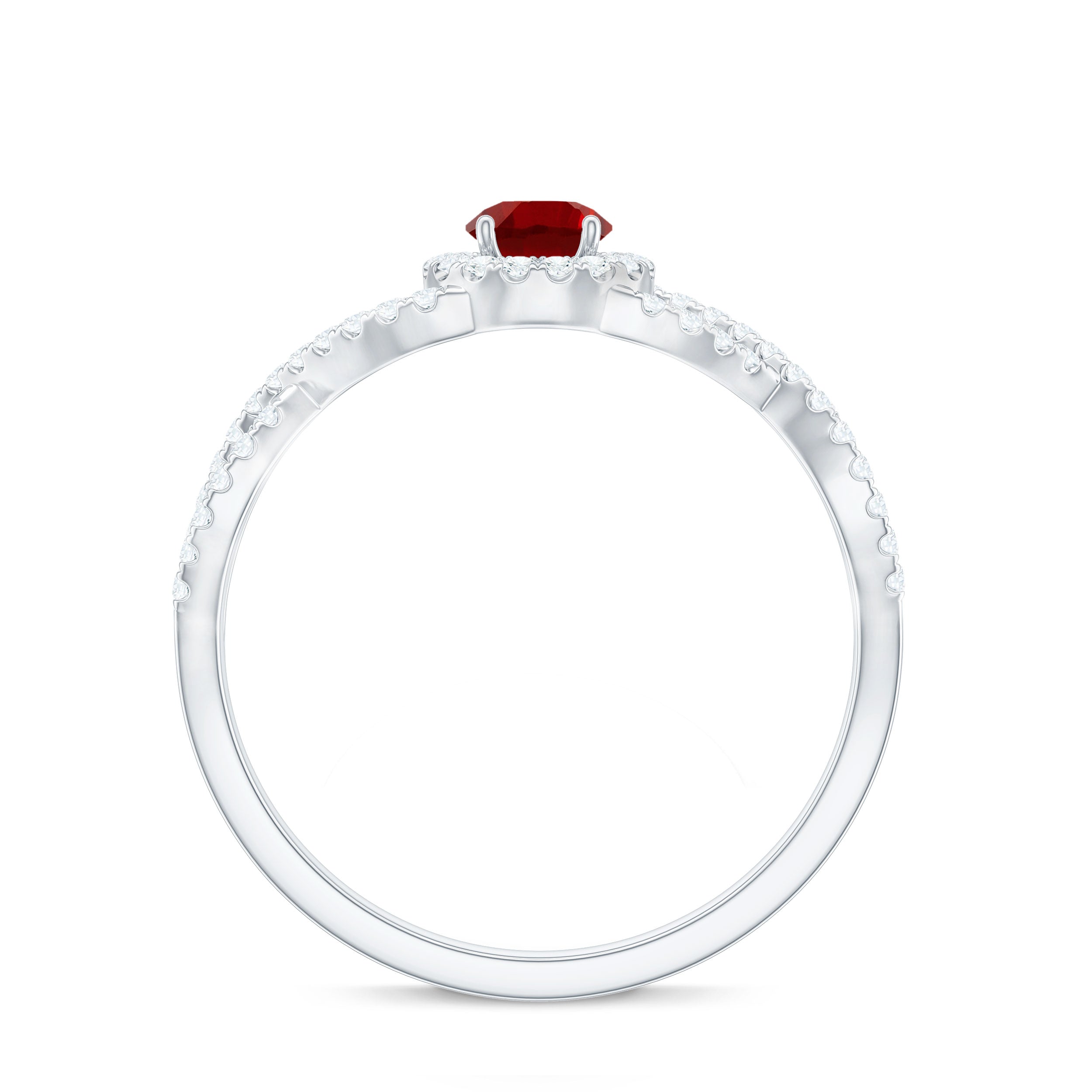 Rosec Jewels-Criss Cross Shank Lab-Created Ruby and Diamond Halo Engagement Ring