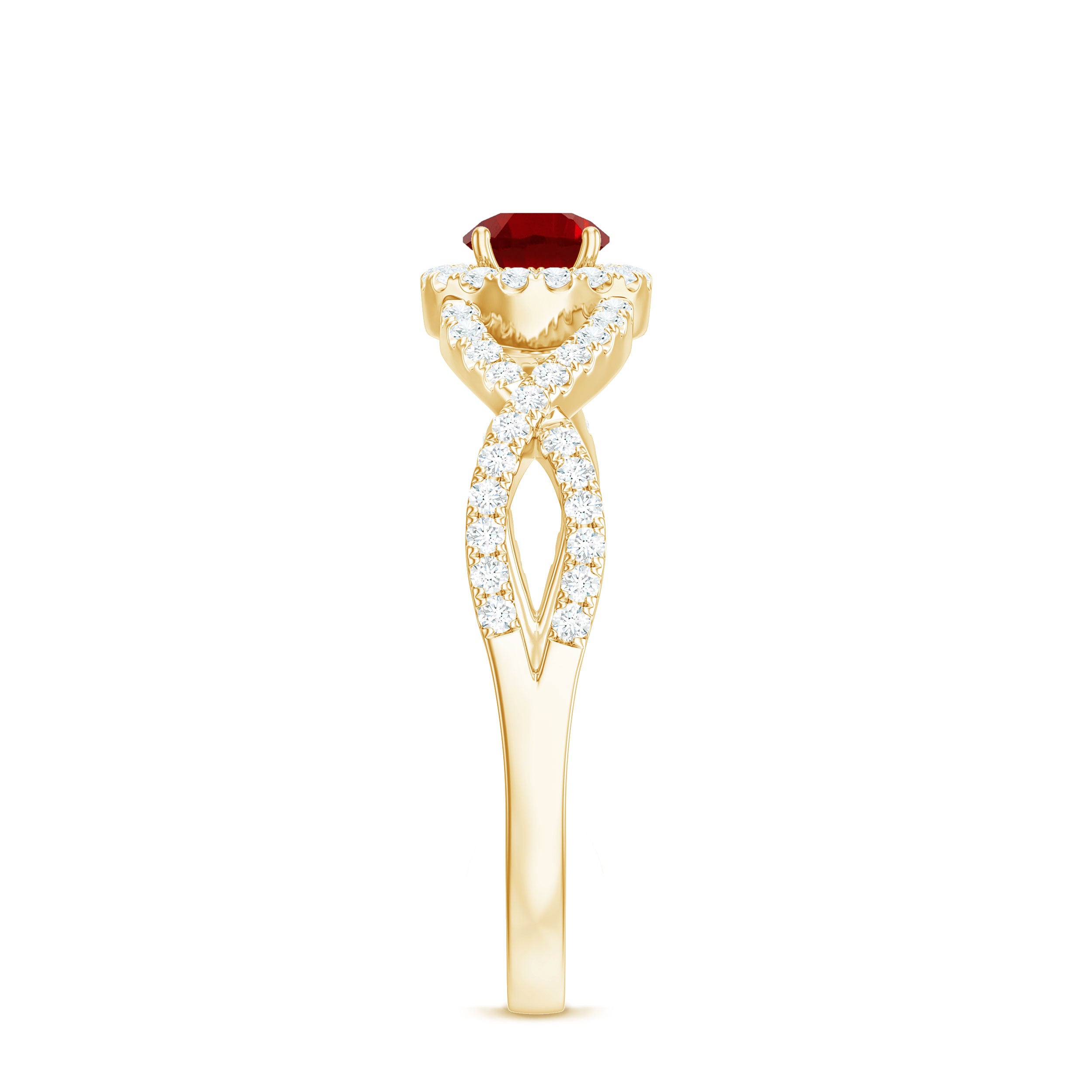 Rosec Jewels-Criss Cross Shank Lab-Created Ruby and Diamond Halo Engagement Ring