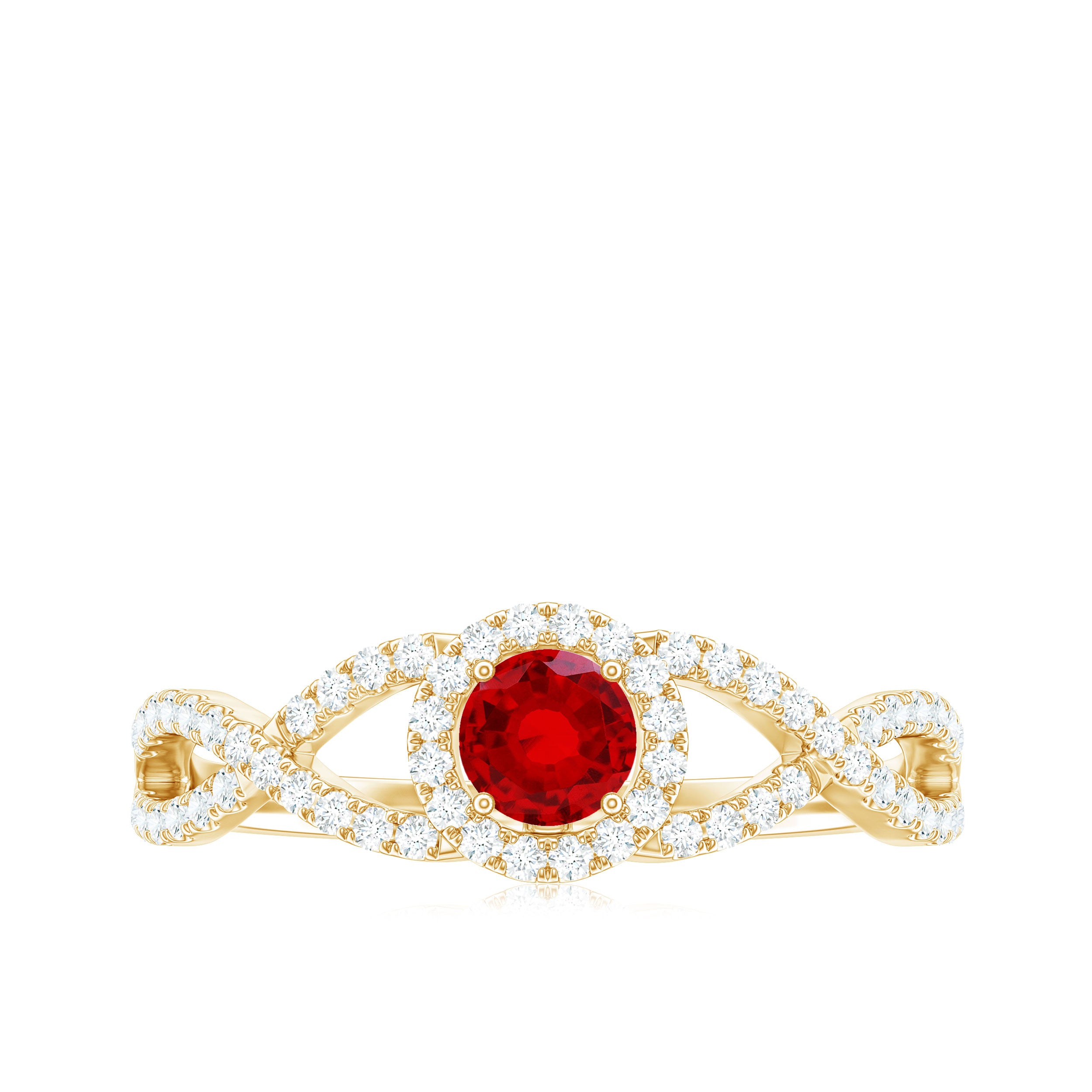 Rosec Jewels-Criss Cross Shank Lab-Created Ruby and Diamond Halo Engagement Ring