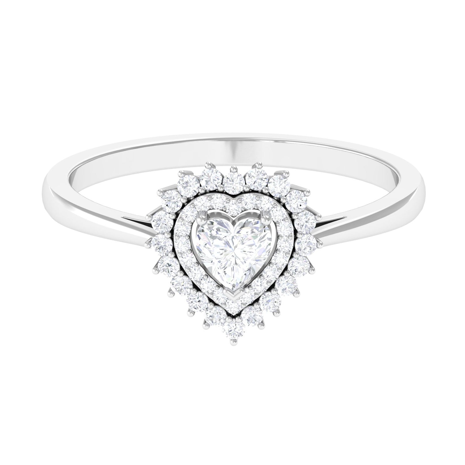 Rosec Jewels-0.75 CT Heart Shape Moissanite Engagement Ring with Double Halo