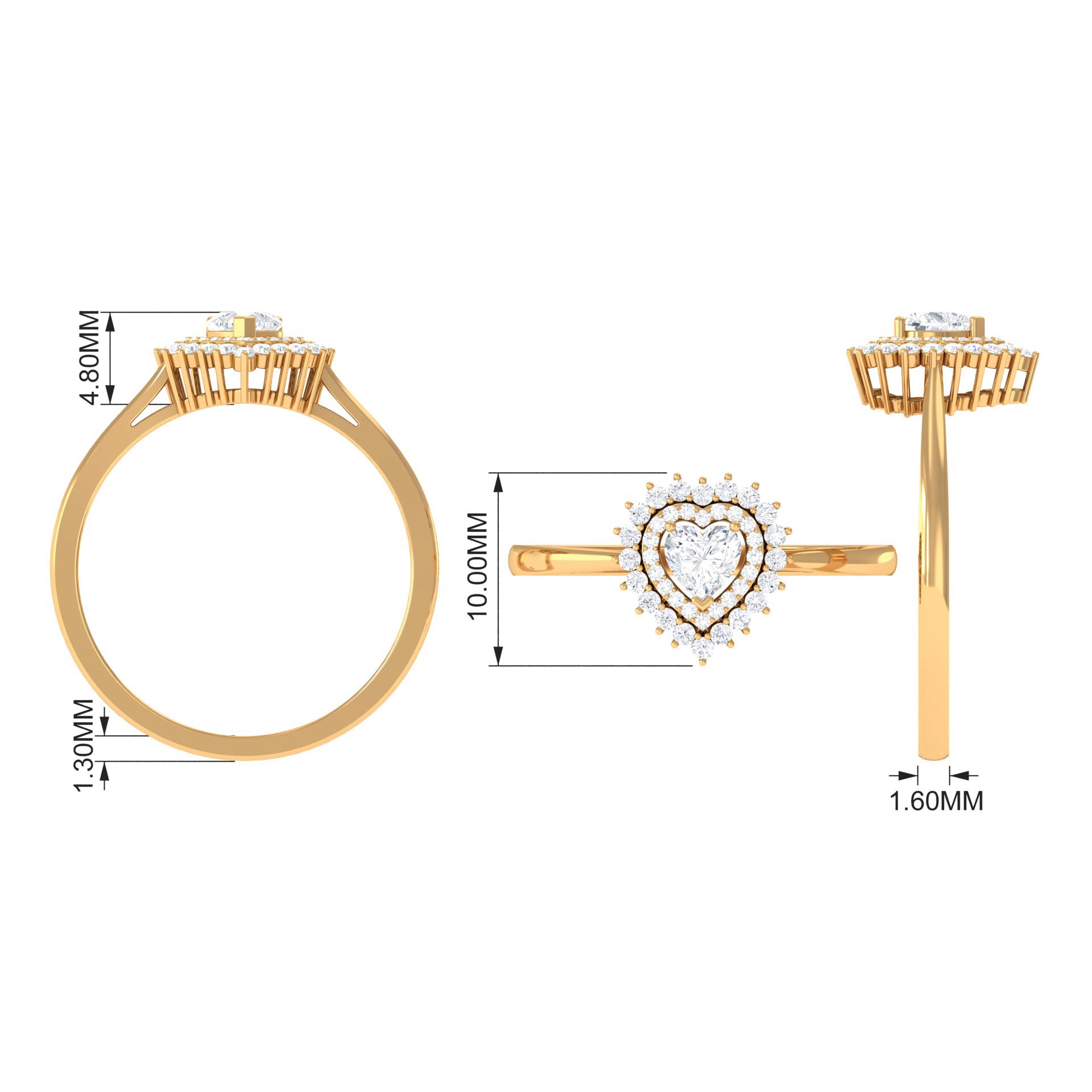 Rosec Jewels-0.75 CT Heart Shape Moissanite Engagement Ring with Double Halo