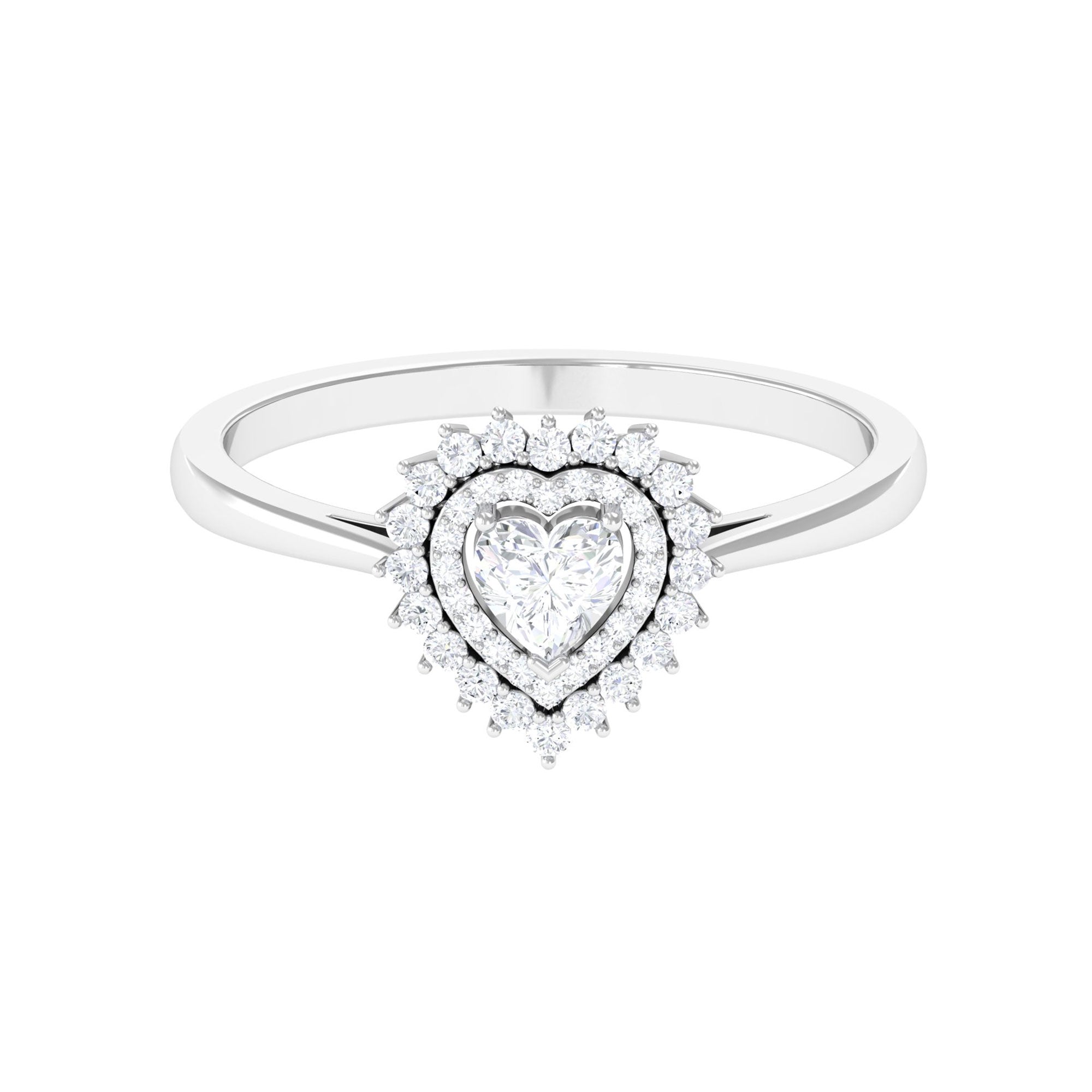 Rosec Jewels-Heart Shape Zircon Statement Engagement Ring with Double Halo