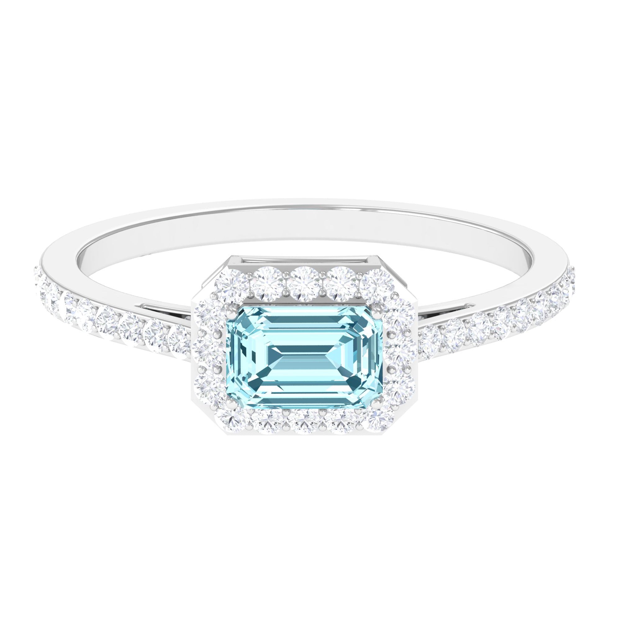 Rosec Jewels-Real Aquamarine Engagement Ring with Diamond Halo