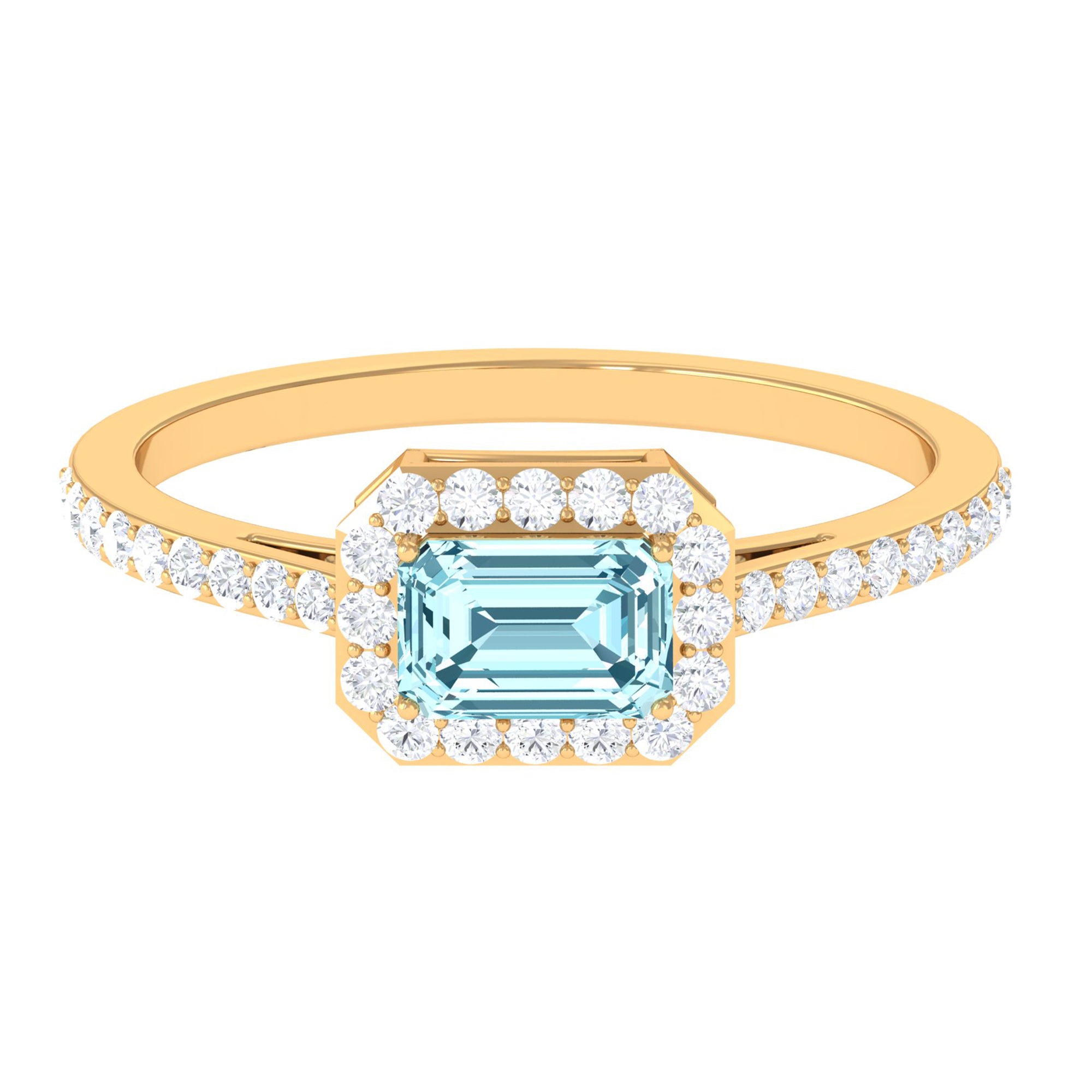 Rosec Jewels-Real Aquamarine Engagement Ring with Diamond Halo