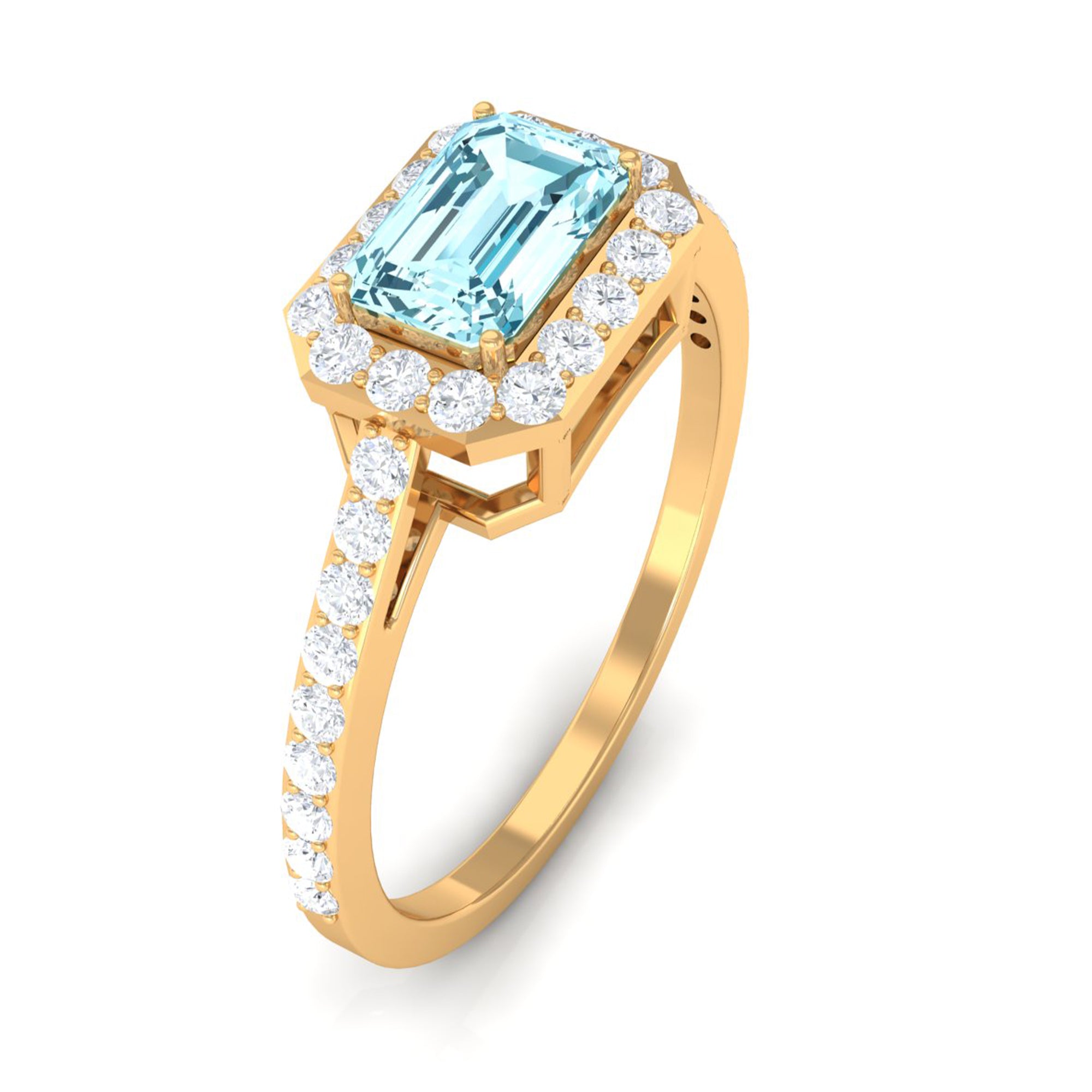 Rosec Jewels-Real Aquamarine Engagement Ring with Diamond Halo