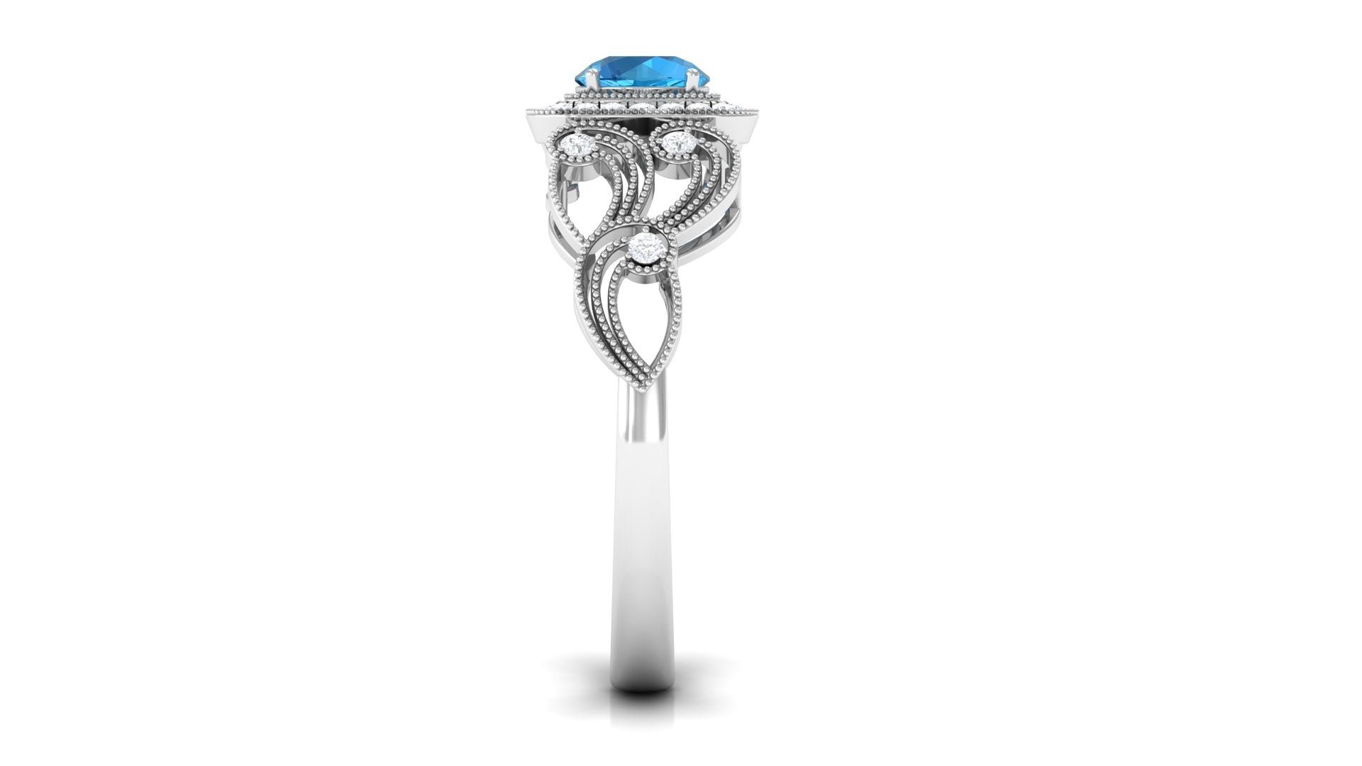 Rosec Jewels-Swiss Blue Topaz Vintage Style Engagement Ring with Diamond