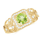 Rosec Jewels-Vintage Peridot and Diamond Milgrain Engagement Ring