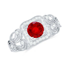 Rosec Jewels-Vintage Created Ruby and Diamond Milgrain Engagement Ring