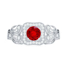 Rosec Jewels-Vintage Created Ruby and Diamond Milgrain Engagement Ring