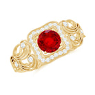 Rosec Jewels-Vintage Created Ruby and Diamond Milgrain Engagement Ring