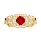 Rosec Jewels-Vintage Created Ruby and Diamond Milgrain Engagement Ring