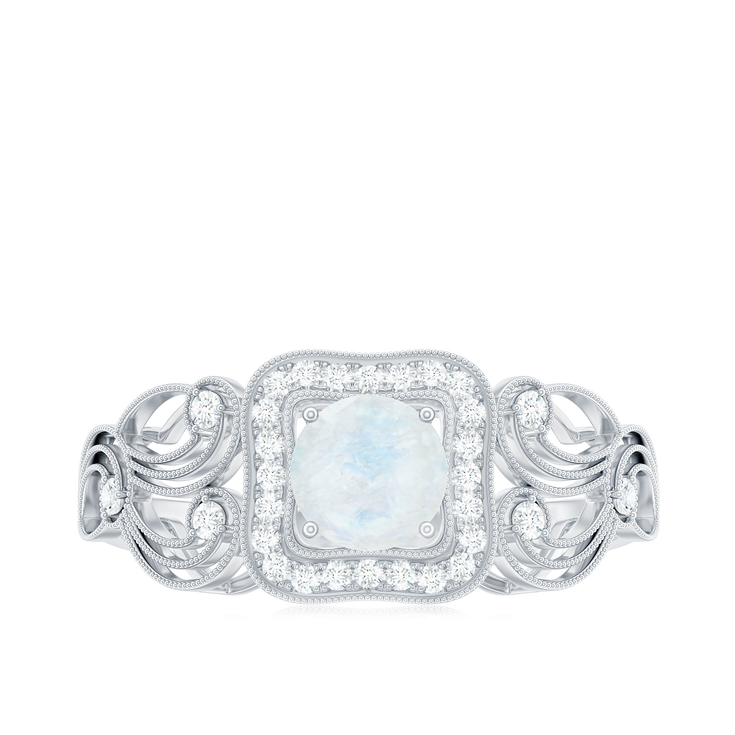 Rosec Jewels-Vintage Moonstone and Diamond Milgrain Engagement Ring