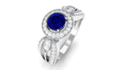 Rosec Jewels-Vintage Inspired Blue Sapphire Engagement Ring with Diamond in Split Shank