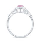 Rosec Jewels-Vintage Rose Quartz Diamond Engagement Ring with Beaded Detail