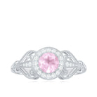 Rosec Jewels-Vintage Rose Quartz Diamond Engagement Ring with Beaded Detail