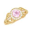 Rosec Jewels-Vintage Rose Quartz Diamond Engagement Ring with Beaded Detail