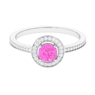 Rosec Jewels-Round Pink Sapphire Floating Halo Engagement Ring with Diamond