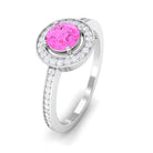 Rosec Jewels-Round Pink Sapphire Floating Halo Engagement Ring with Diamond