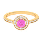 Rosec Jewels-Round Pink Sapphire Floating Halo Engagement Ring with Diamond