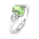 Rosec Jewels-Oval Cut Solitaire Green Sapphire Unique Ring with Diamond