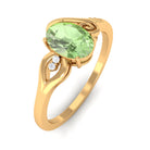 Rosec Jewels-Oval Cut Solitaire Green Sapphire Unique Ring with Diamond