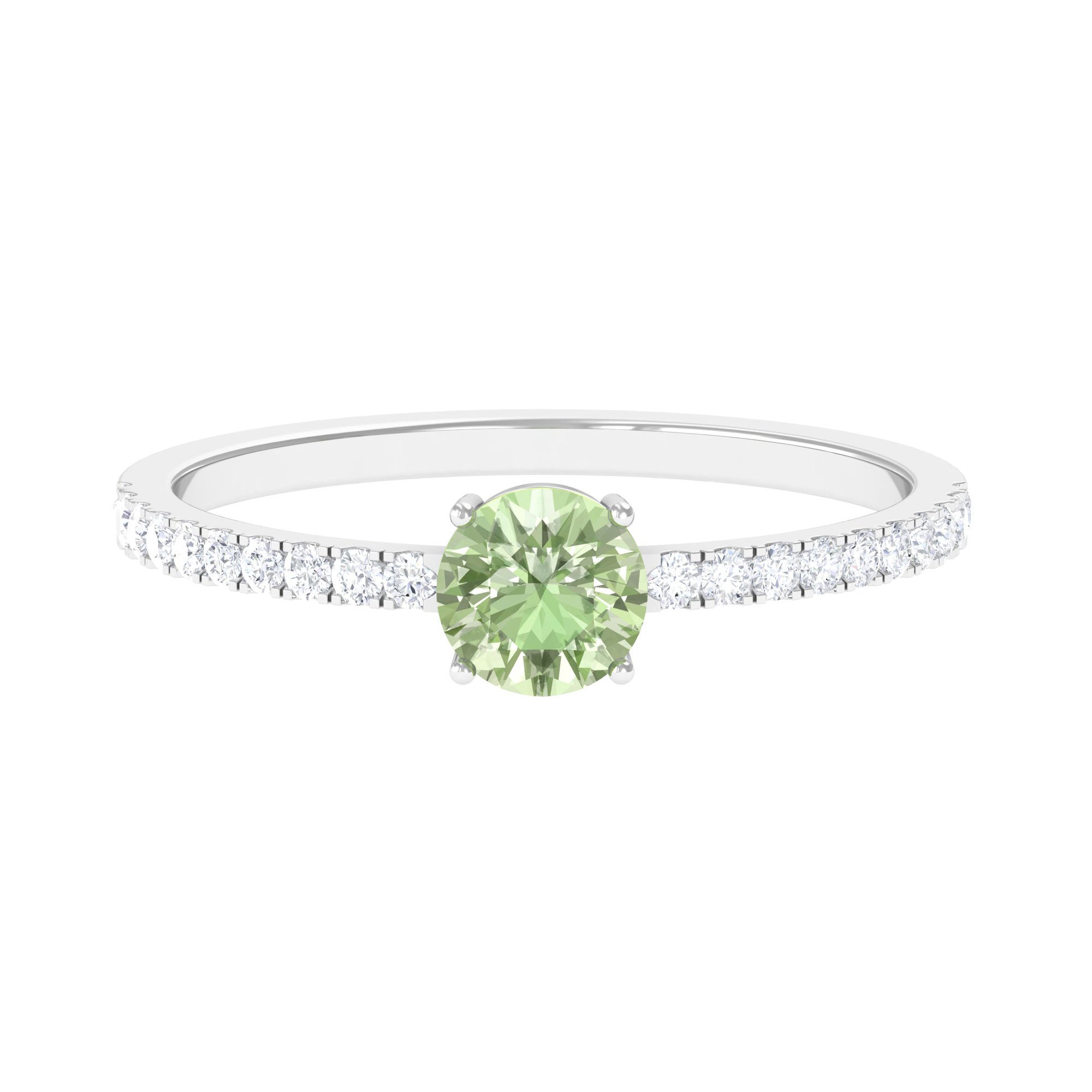 Rosec Jewels-Round Green Sapphire Solitaire Ring with Diamond Side Stones