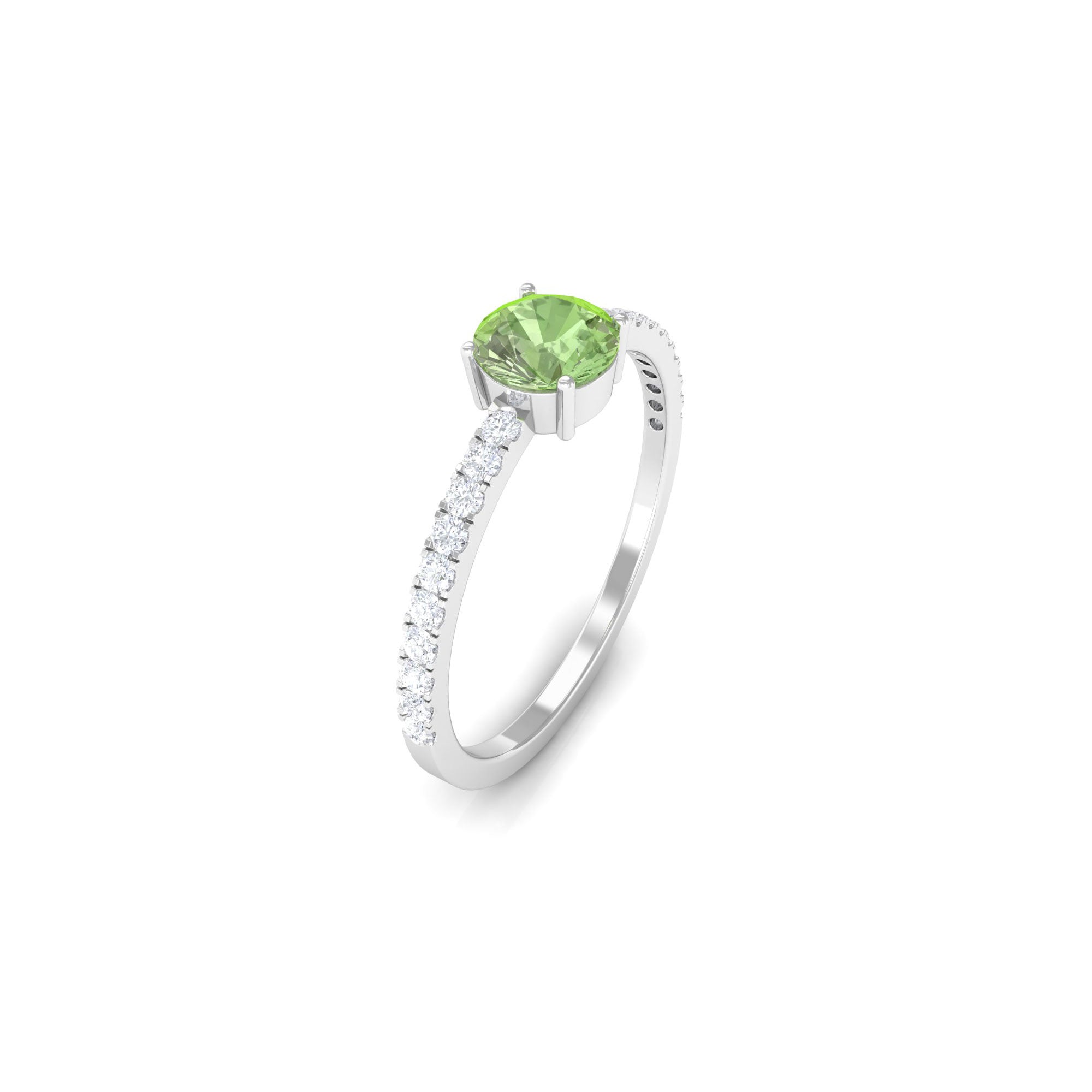 Rosec Jewels-Round Green Sapphire Solitaire Ring with Diamond Side Stones