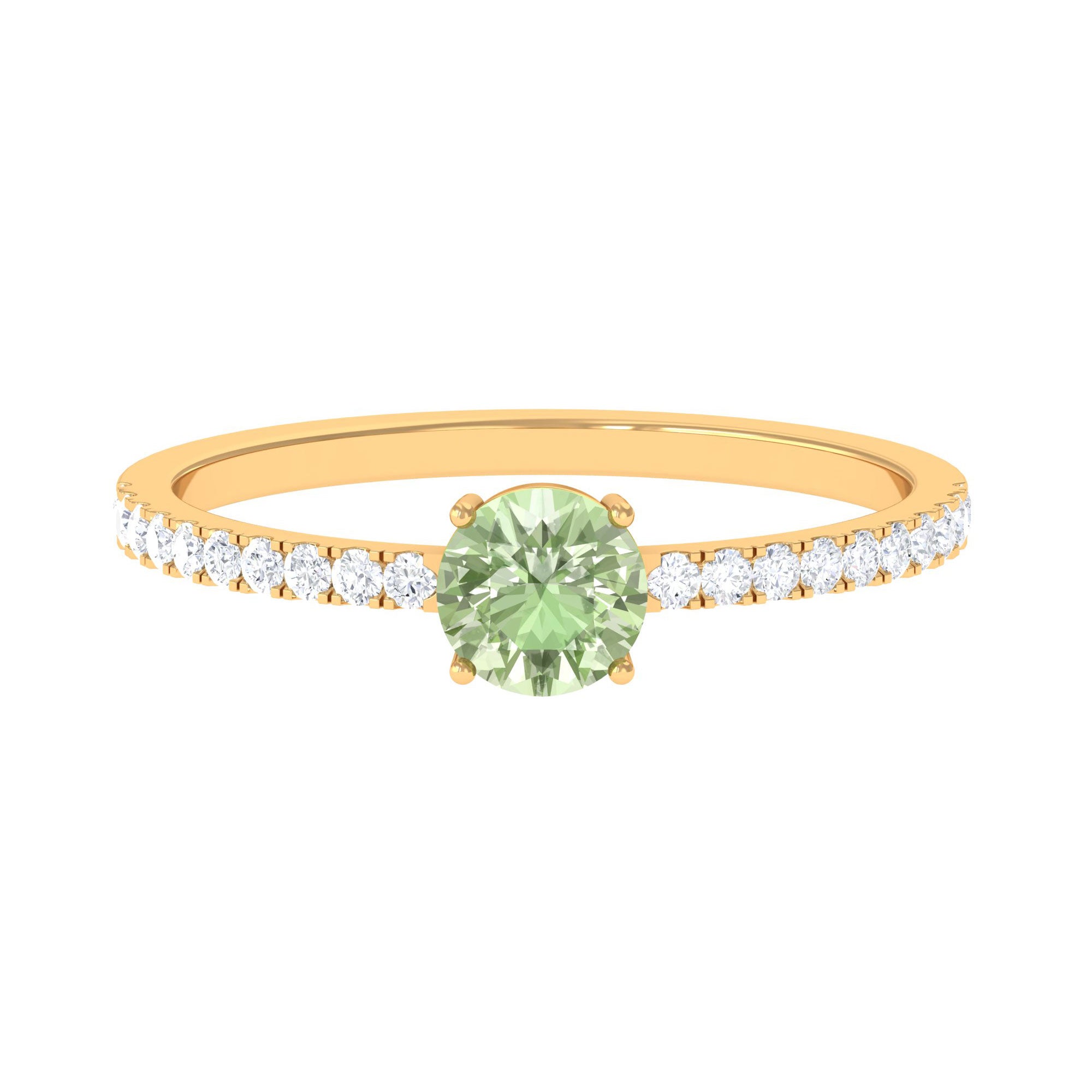 Rosec Jewels-Round Green Sapphire Solitaire Ring with Diamond Side Stones