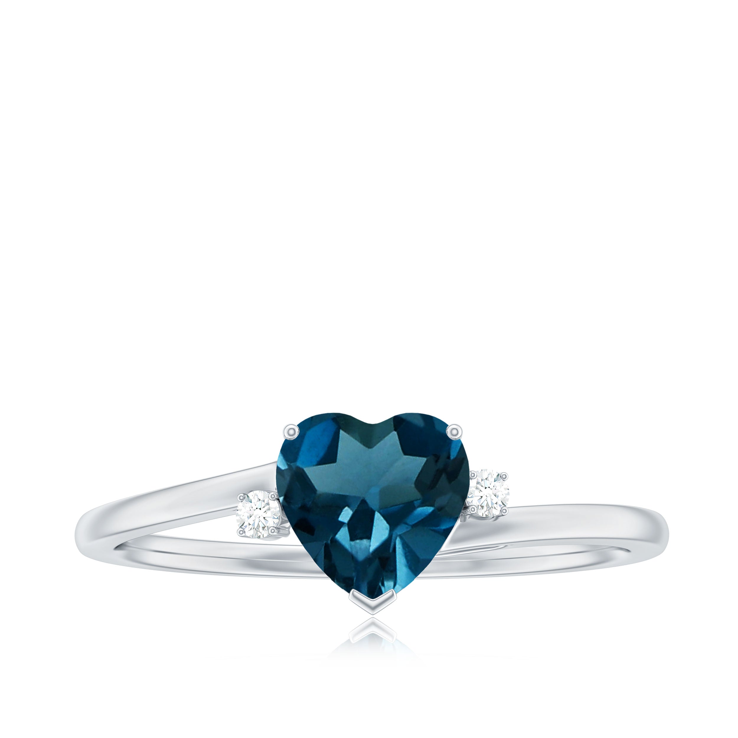 Rosec Jewels-Real London Blue Topaz Heart Solitaire Promise Ring with Diamond