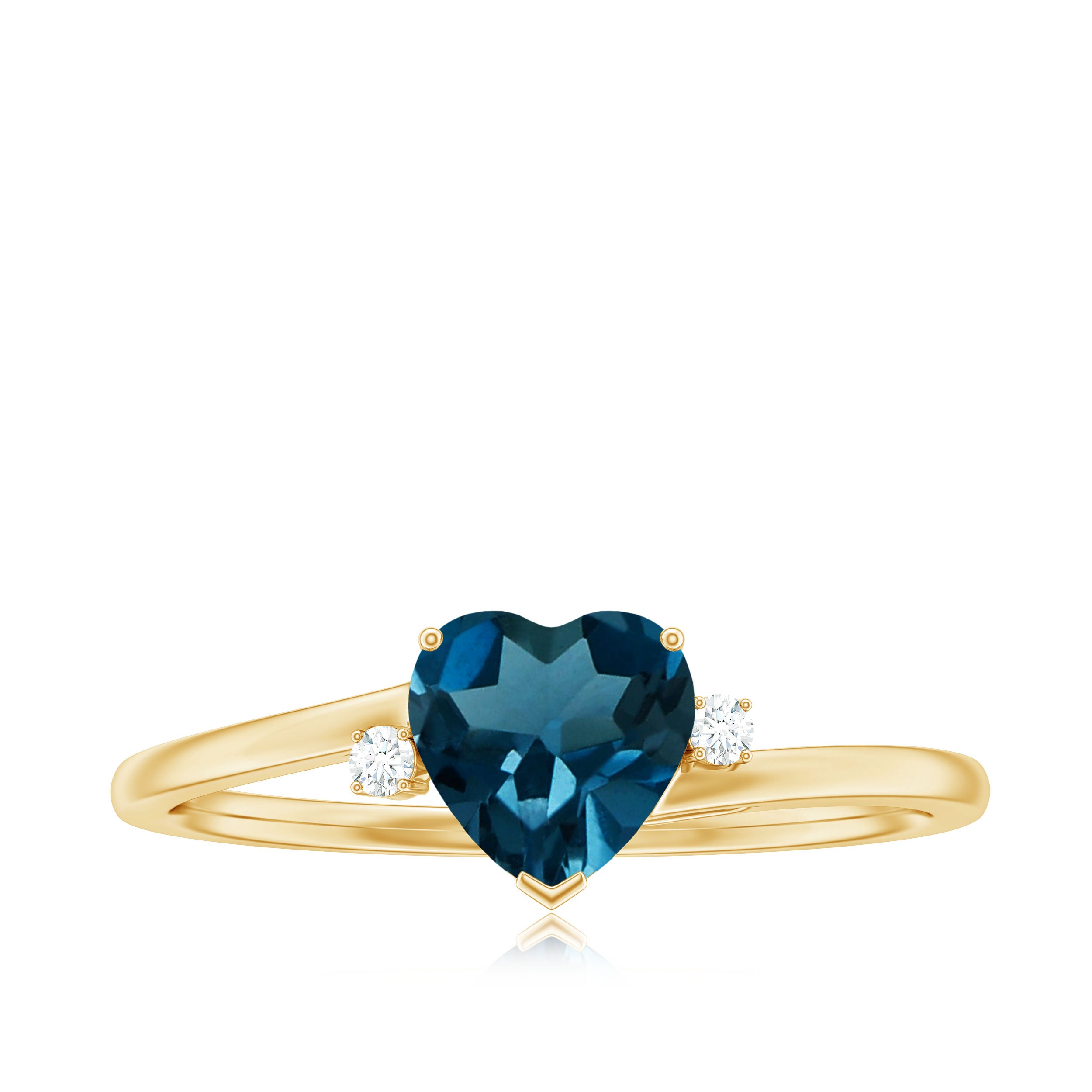 Rosec Jewels-Real London Blue Topaz Heart Solitaire Promise Ring with Diamond