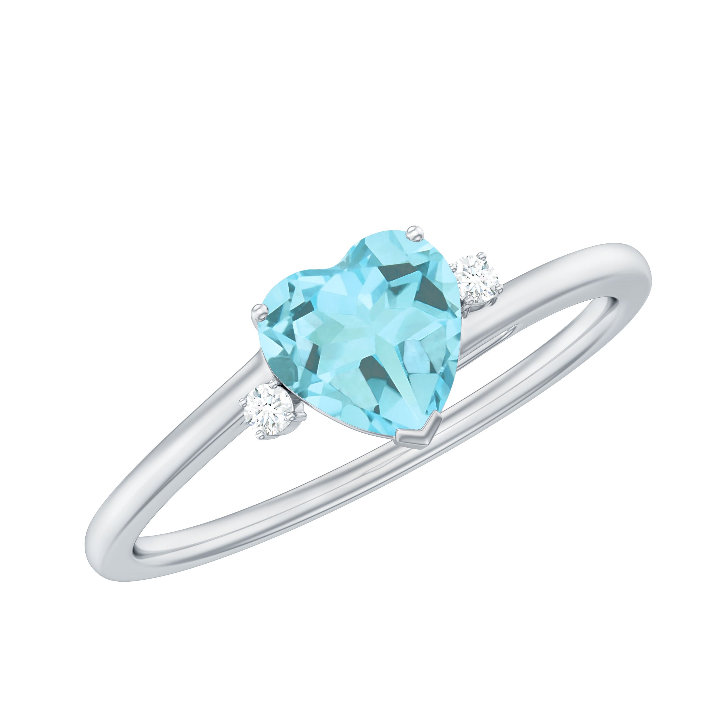 Rosec Jewels-Heart Shape Sky Blue Topaz Solitaire Promise Ring with Diamond