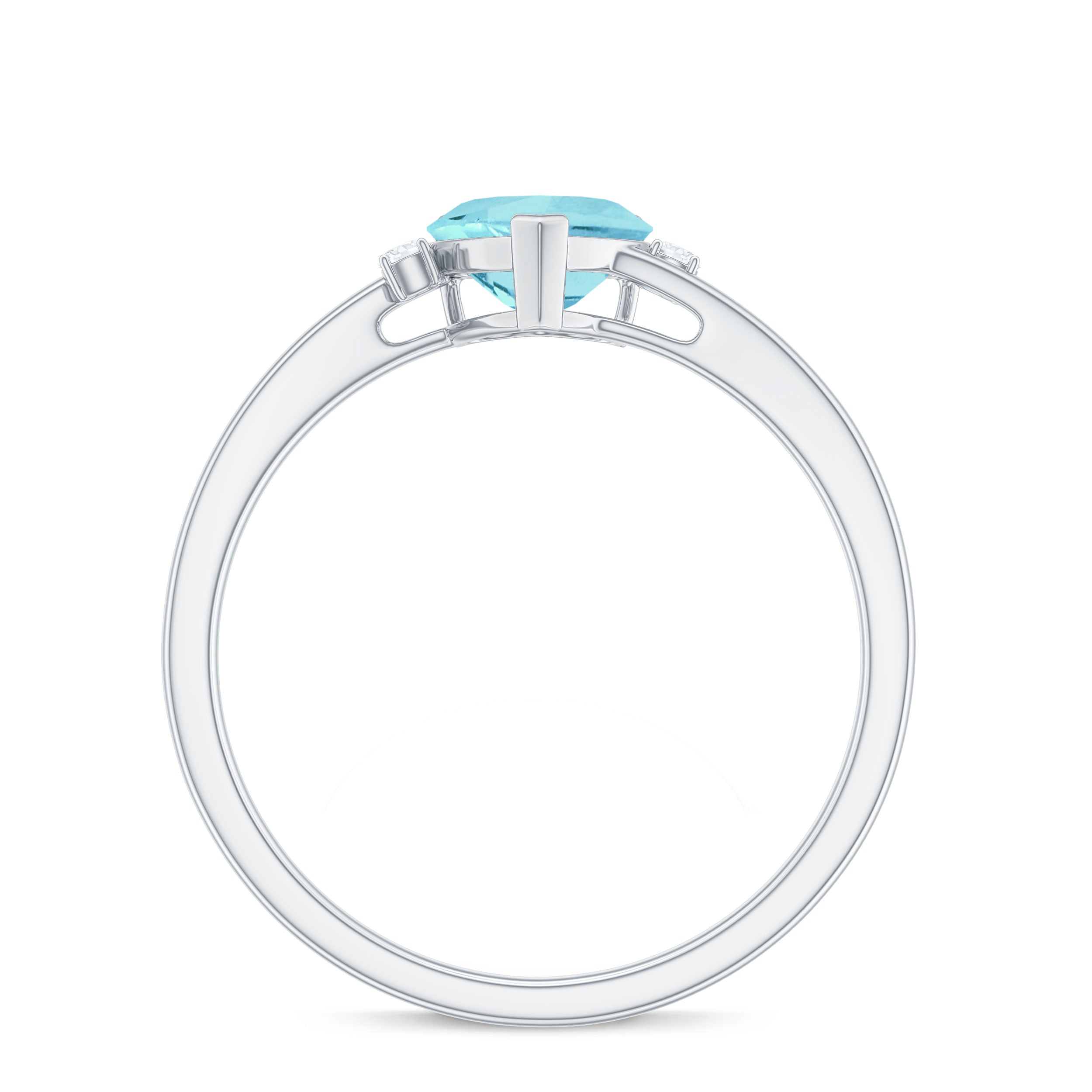 Rosec Jewels-Heart Shape Sky Blue Topaz Solitaire Promise Ring with Diamond