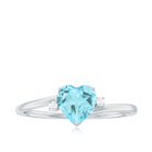 Rosec Jewels-Heart Shape Sky Blue Topaz Solitaire Promise Ring with Diamond