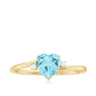 Rosec Jewels-Heart Shape Sky Blue Topaz Solitaire Promise Ring with Diamond