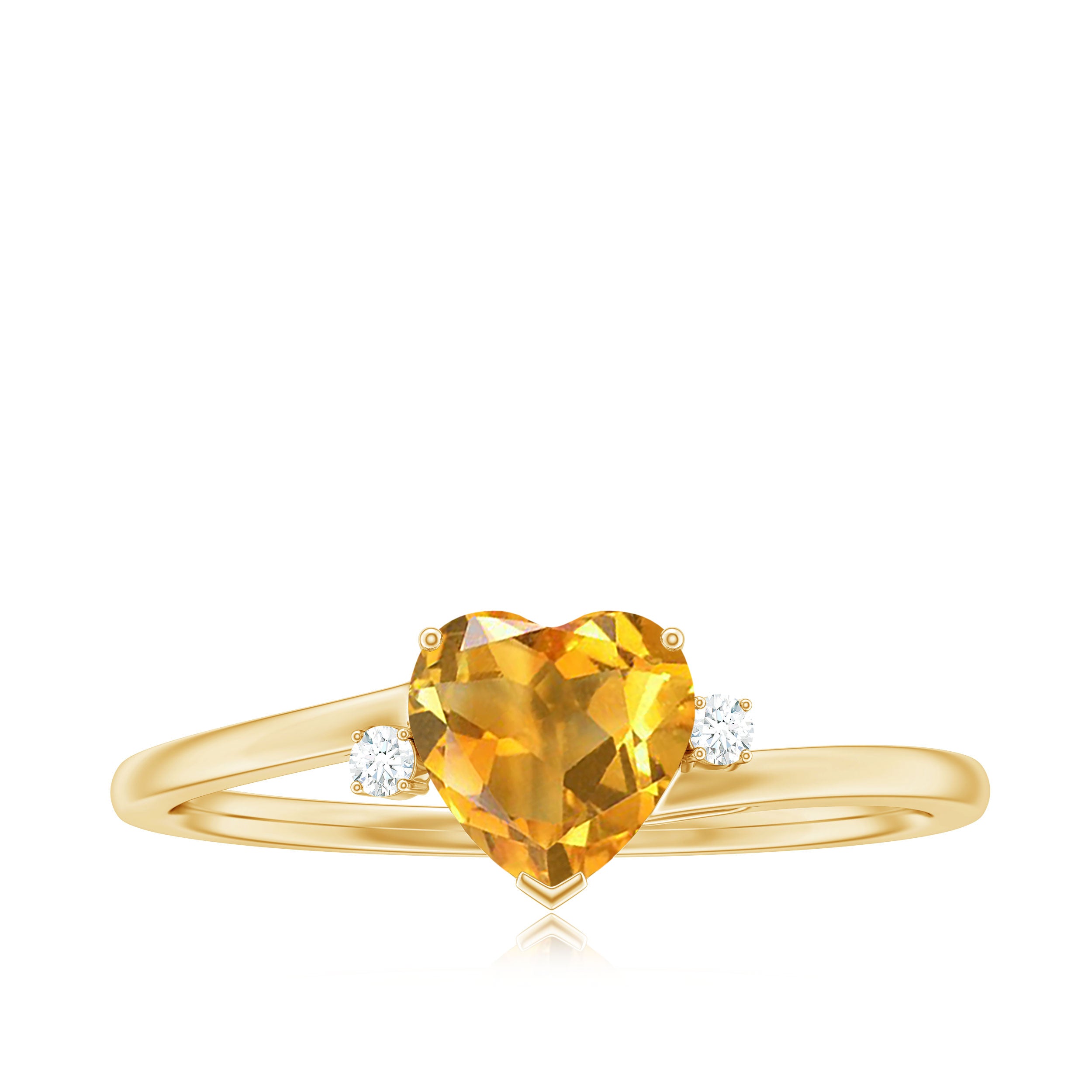 Rosec Jewels-1 CT Heart Shape Citrine Solitaire Promise Ring with Diamond